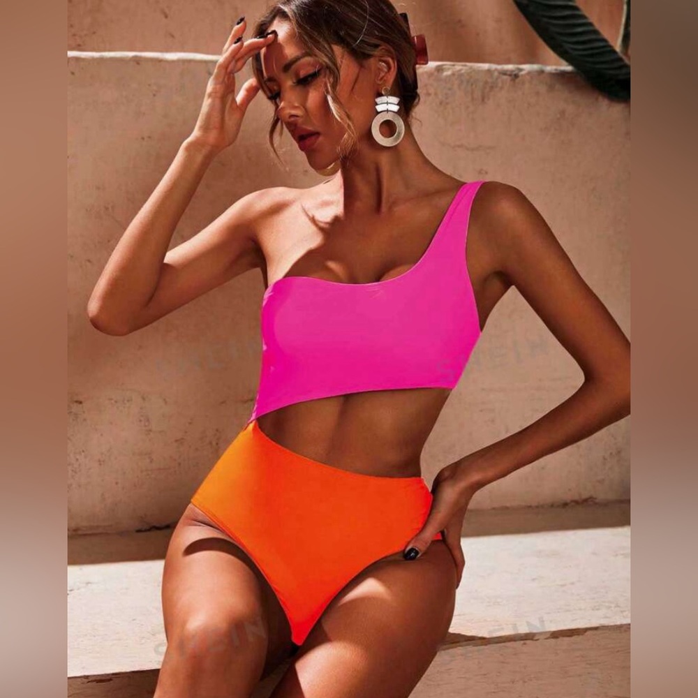 Brand New Pink/Orange One Piece Cut Out Bikini